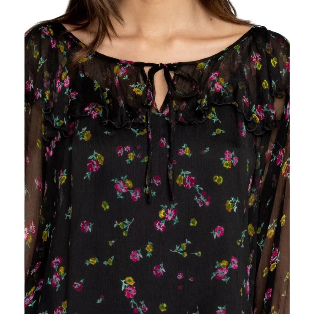 Johnny Was Jade Fernanda Silk Peasant Romantic Sheer Floral Ruffle Blouse Size L - Picture 5 of 14